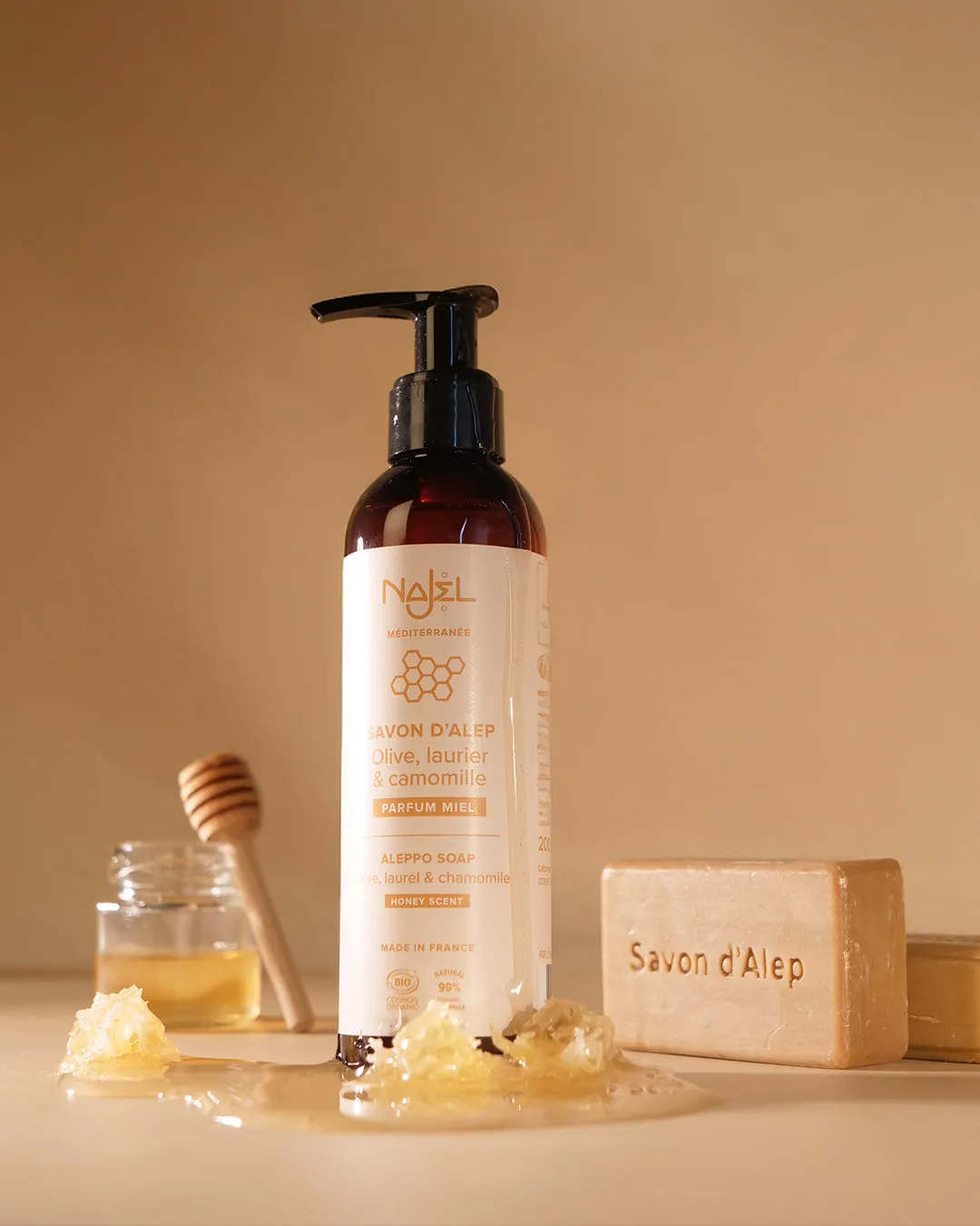 Najel savon d’Alep liquide miel 200ml peaux normales