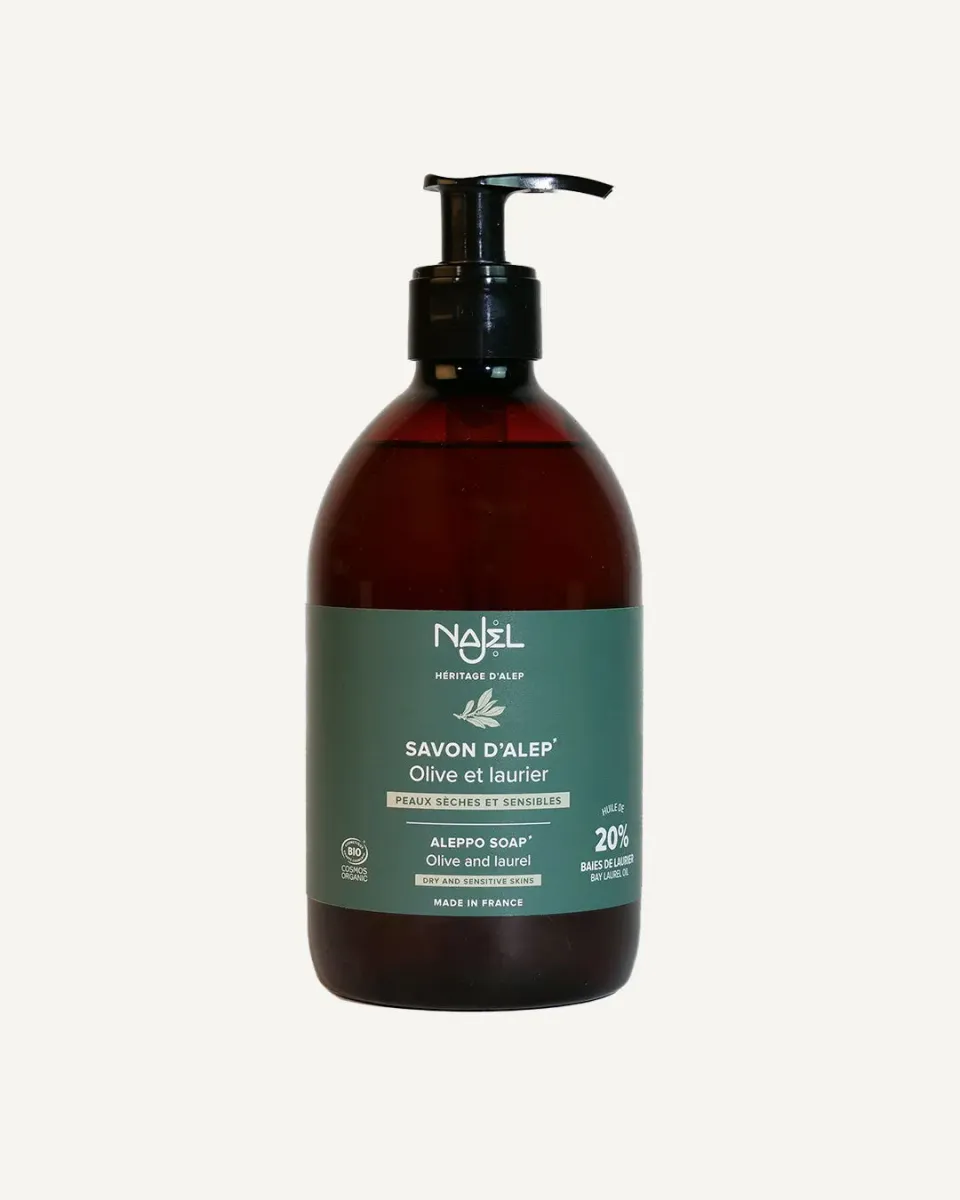 Najel Savon d'Alep Liquide 20% Laurier savon liquide 500ml peaux sèches