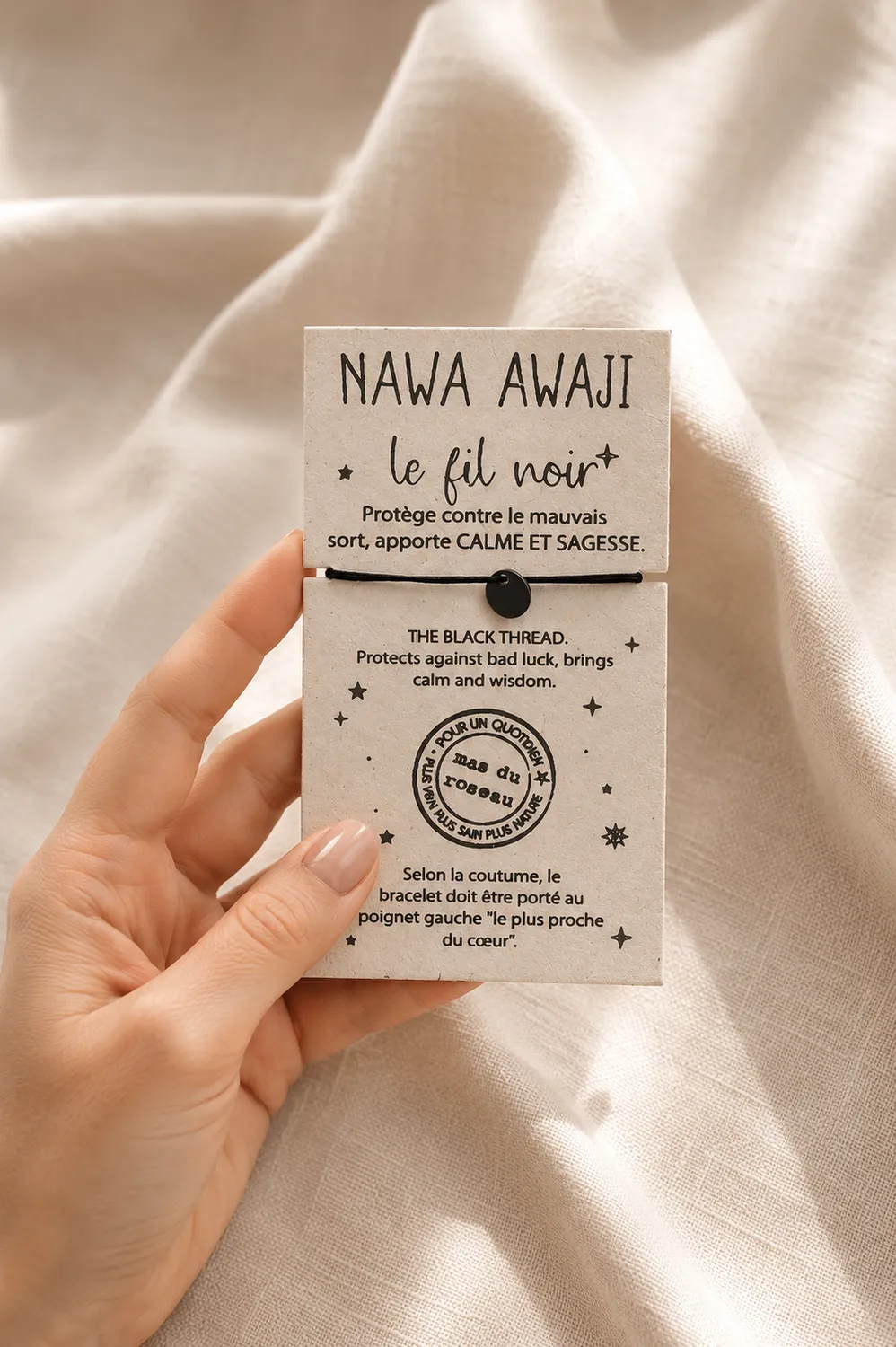 Mas du Roseau Pachamama Nawa Awaji bracelet fil noir