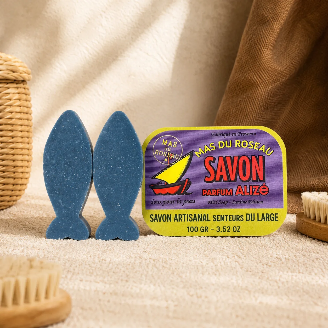 Mas du Roseau Pépites Sardine Alizé savon boîte 2 parfum marin