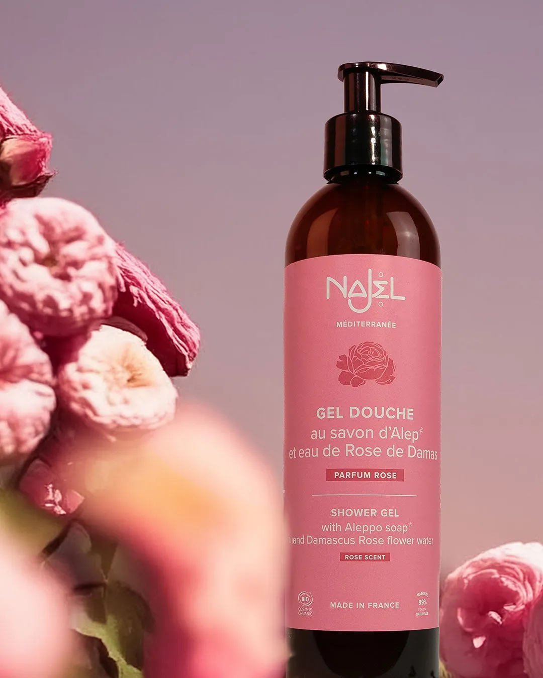 Najel gel douche rose savon d’Alep 500ml peaux sensibles